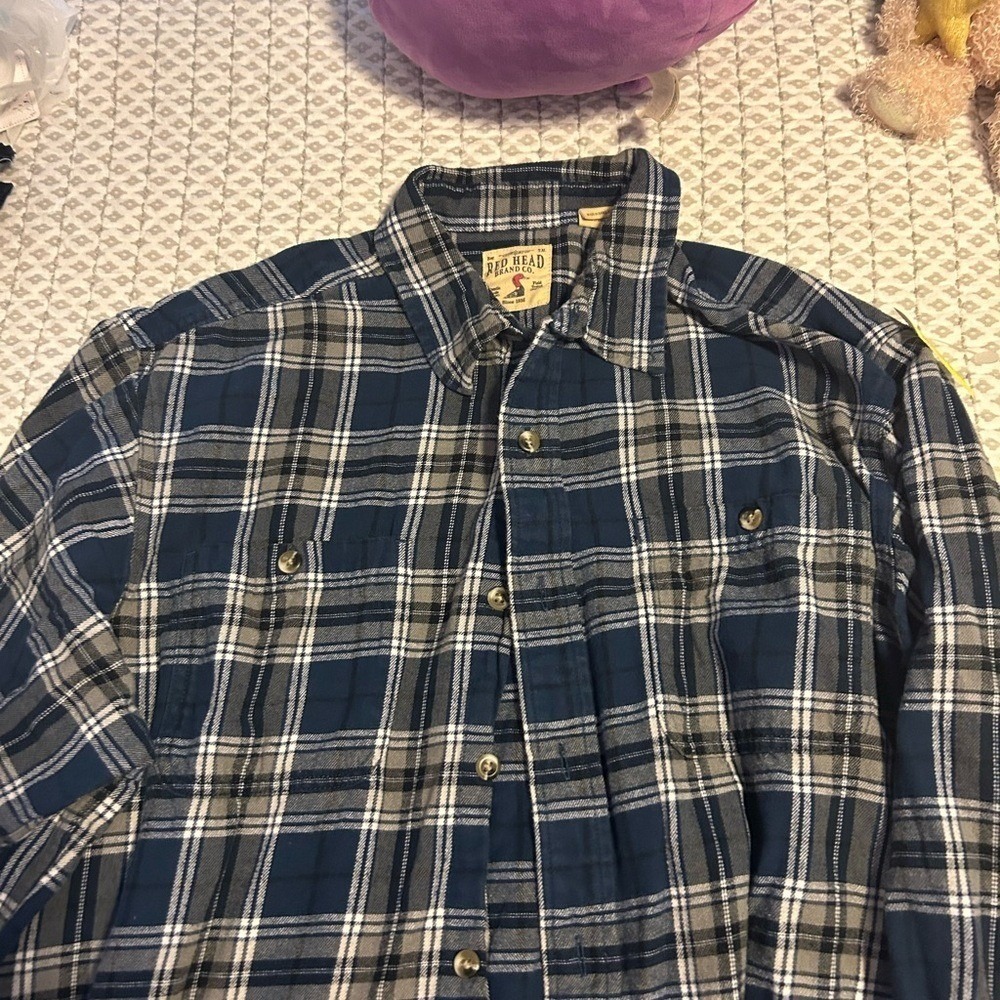 Red Head Navy and White Plaid Flannel Men's Shirt Not Worn
